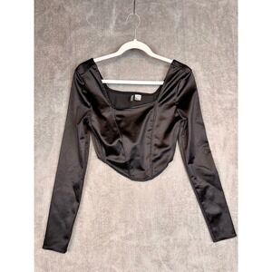 H&M Divided Black Satin Corset Long Sleeve Crop Top Size‎ M
